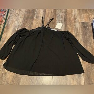 Black Cuffed Sleeve Tie Front Blouse